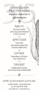 Corn Prix Fixe Menu