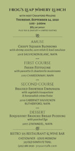 Frog's Leap Menu